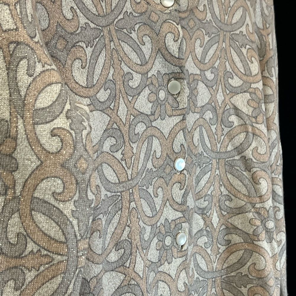 Talbots Petites Neutral Floral Print Cardigan Sweater Petite M | Metallic - Picture 7 of 8